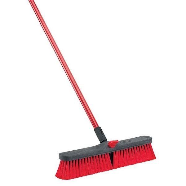 Libman Push Broom, 3 in L Trim, PET Bristle, 58-3/4 in L, Threaded, Steel Handle, Red - 804