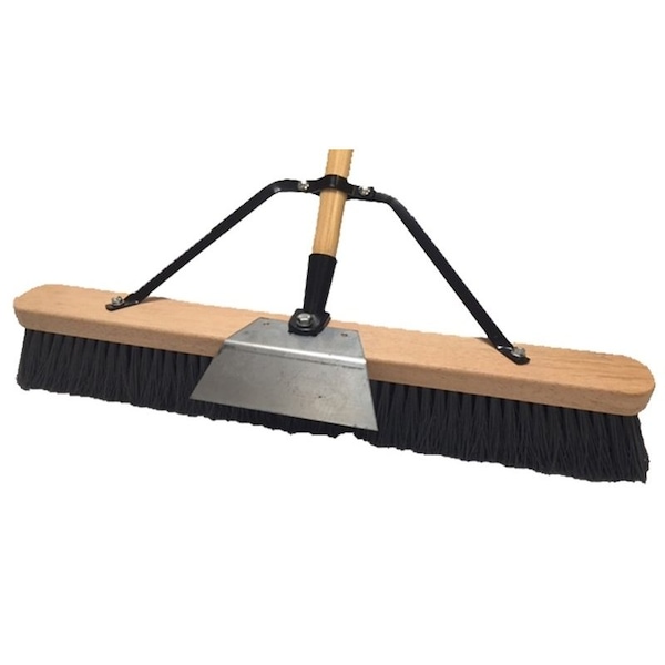 Simple Spaces Push Broom, 24 in Sweep Face, 3 in L Trim, Polypropylene Bristle, 60 in L, Bolt with Brace - 93130
