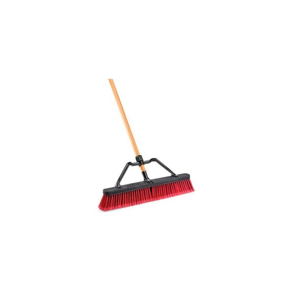 Libman Libman Commercial Push Broom W/Hard Polymer Support Brace, 24" Medium Duty Bristles Wood Handle- 827 - 827