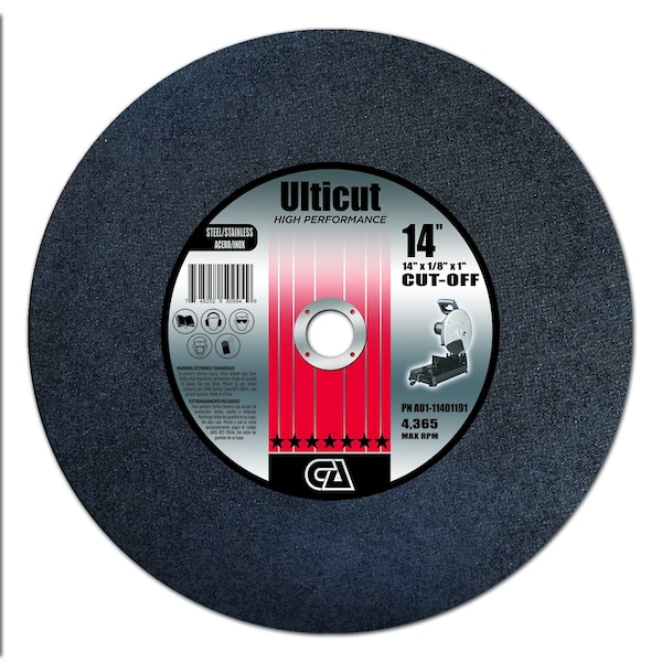 Cuchilla abrasiva reforzada doble eléctrica portátil o para sierra estacionaria Ulticut de 14" x 1/8" x 1" de Continental Abrasives - AU1-11401191