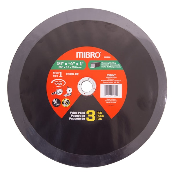 Disco de corte reforzado de carburo de silicio de 14 pulgadas (356 mm) para concreto, paquete con 3 piezas - 914800