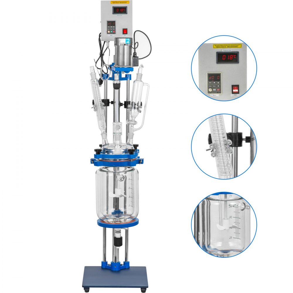VEVOR Jacketed Reactor 5L Laboratory Glass Reactor, Jacketed Glass Reactor, Chemical Reaction Vessel, Lab Jacketed Reactor, Reaction Vessel Chemistry, with Digital Display, for Reaction Distillation - FYF5LGPG000000001V1