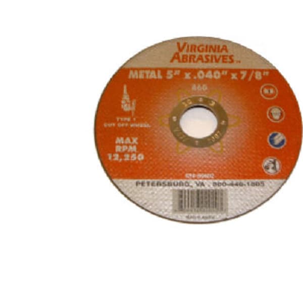 Rueda de corte ultra delgada para metal de Virginia Abrasives 424-59002 de 5 x 0.04 x 0.87 pulgadas - 681512
