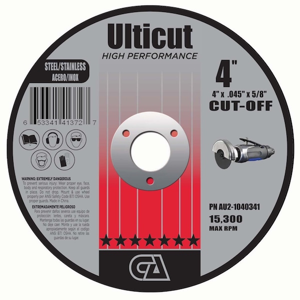 Rueda de corte de 4" x .045" x 5/8" Ulticut Preimium T1 de Continental Abrasives - AU2-10400341
