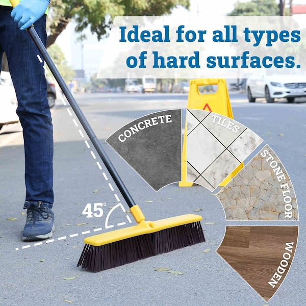 Kleen Handler 24in Heavy Duty Push Broom Sweeper, 61in Extendable Handle, 3PK - KHHD-EXHPB-BKY-24-1-3-OMP