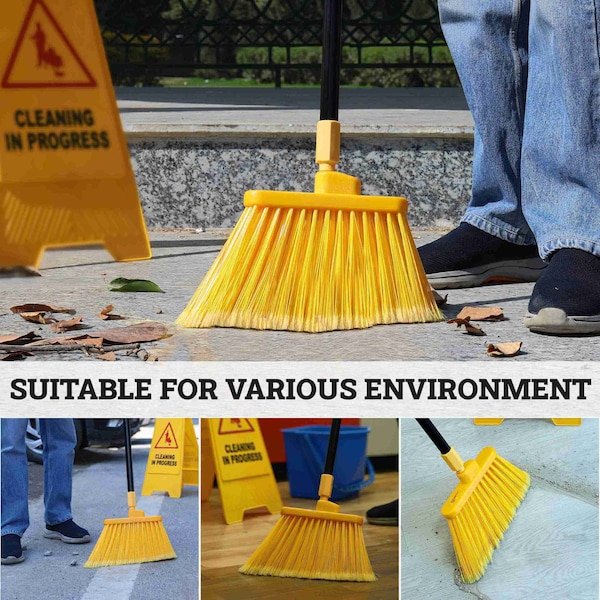 Kleen Handler Angle Broom, Stiff Flagged Bristles, 61in Extendable Handle for Hard Floors - BLHD-ANBR-EXH-1
