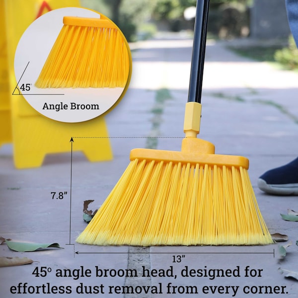 Kleen Handler Angle Broom, Stiff Flagged Bristles, 61in Extendable Handle for Hard Floors - BLHD-ANBR-EXH-1