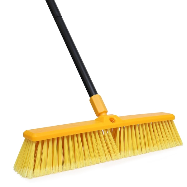 Kleen Handler 18in Heavy Duty Push Broom Sweeper, 61in Extendable Handle - BL-EXHPB-BKY-18