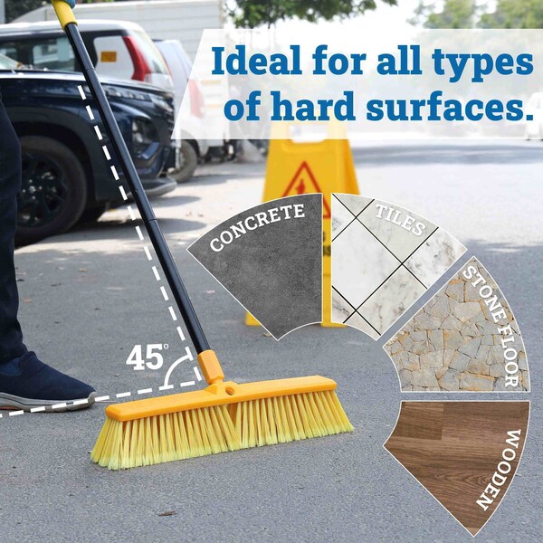 Kleen Handler 18in Heavy Duty Push Broom Sweeper, 61in Extendable Handle - BL-EXHPB-BKY-18