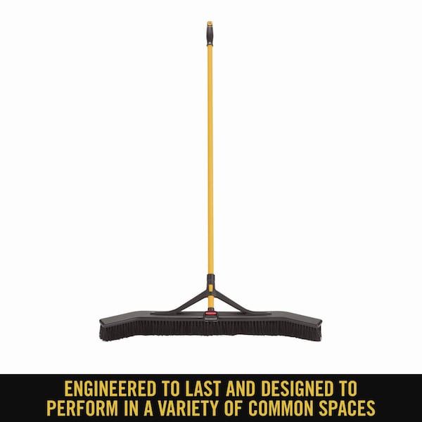 Rubbermaid Commercial Maximizer Push-to-Center Broom, 36", Polyprop Bristles, Yellow/Black - 2018728