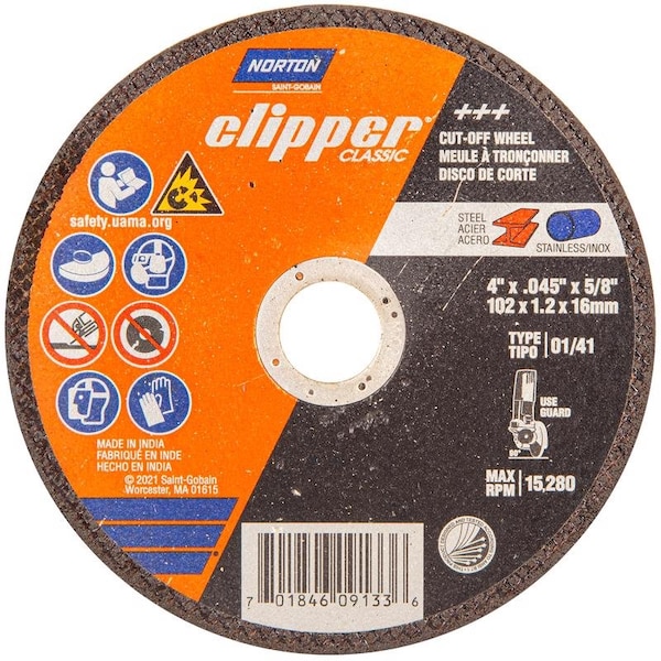 Norton Door Controls Norton Clipper 4 pulg. D x 5/8 pulg. Rueda de corte clásica de óxido de aluminio 1 paquete - 70184609133