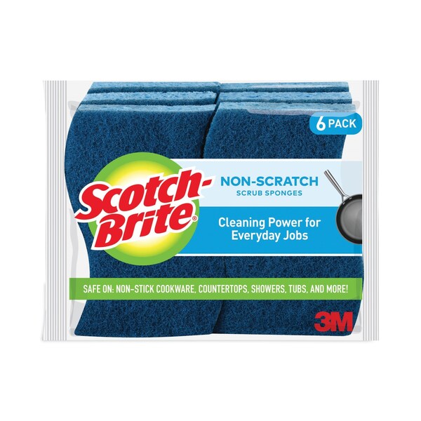Scotch-Brite Non-Scratch Multi-Purpose Scrub Sponge, 4.4 x 2.6, 0.8in Thick, Blue, 6PK - 526-5