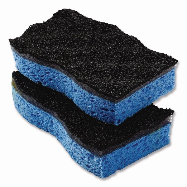 O-Cedar Scrunge Heavy-Duty Sponge, 2.63in x 4.25in, 1in Thick, Black/Blue, 2PK - 148377PK