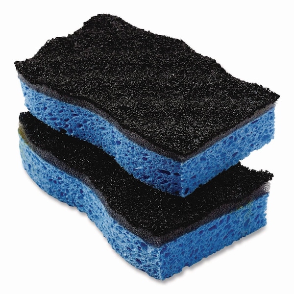 O-Cedar Scrunge Heavy-Duty Sponge, 2.63in x 4.25in, 1in Thick, Black/Blue, 16PK - 148377