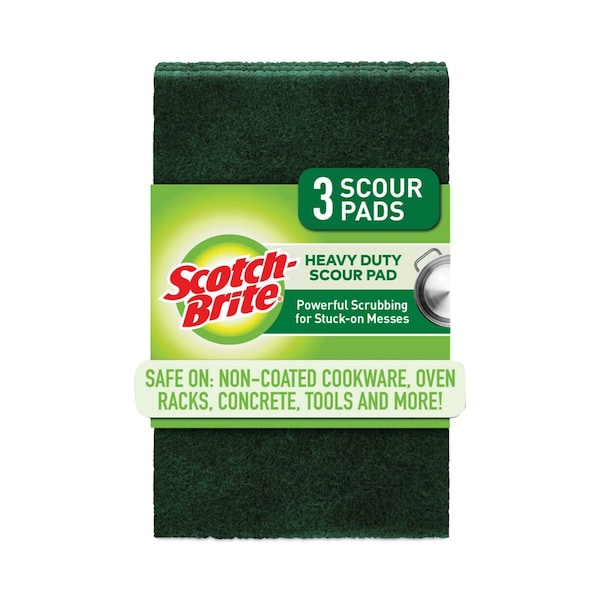 Scotch-Brite Heavy-Duty Scour Pad, 3.8w x 6"L, Green, PK30 - 223