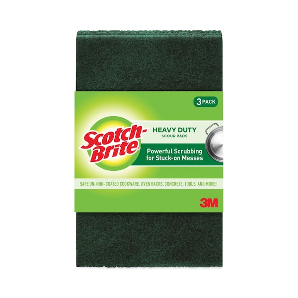 Scotch-Brite Heavy-Duty Scour Pad, 3.8w x 6"L, Green, PK30 - 223