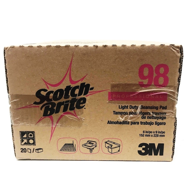 3M Scotch-Brite Light Duty Cleansing Pad 6" X 9" White, PK20 - 98