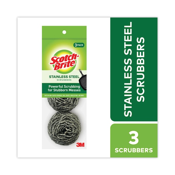 Scotch-Brite Metal Scrubbing Pads, 2 1/2" x 2 3/4", Stainless Steel, Silver, PK24 - 214C