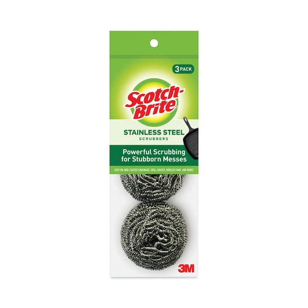 Scotch-Brite Metal Scrubbing Pads, 2 1/2" x 2 3/4", Stainless Steel, Silver, PK24 - 214C