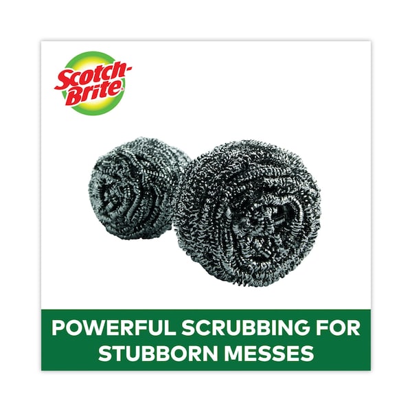 Scotch-Brite Metal Scrubbing Pads, 2 1/2" x 2 3/4", Stainless Steel, Silver, PK24 - 214C