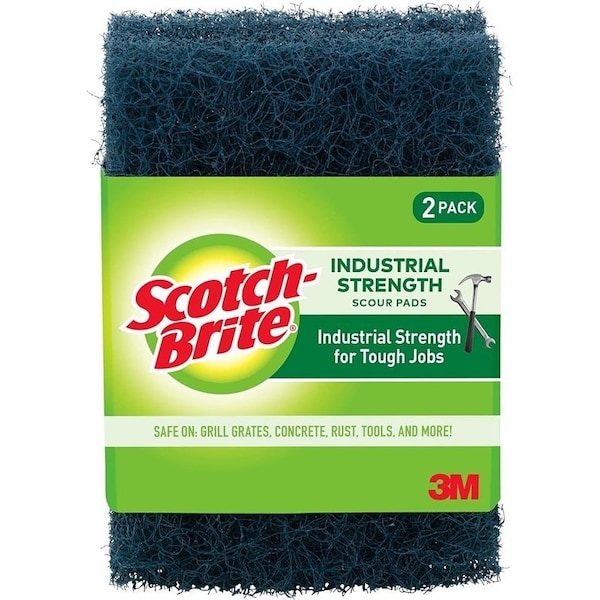 Scotch-Brite Industrial Strength Scouring Pad, Fiber/Mineral/Resin Abrasive, 5 in L, 3-1/2 in W, Dark Blue, 2PK - 88HD-2-6