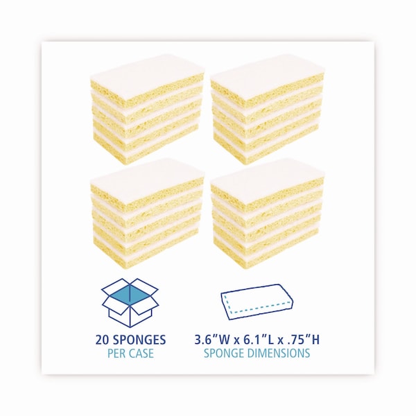 Boardwalk Scrubbing Sponge, Light Duty, 3.6x6.1, 0.7" Thick, Yellow/White, PK20 - 63BWK LD