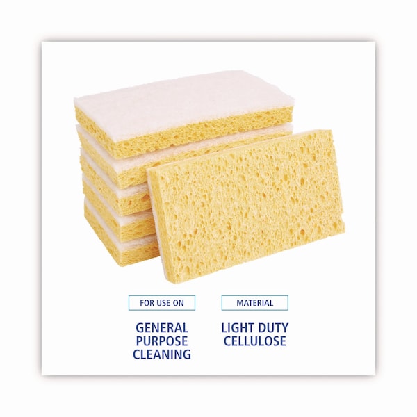 Boardwalk Scrubbing Sponge, Light Duty, 3.6x6.1, 0.7" Thick, Yellow/White, PK20 - 63BWK LD