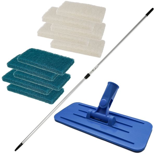 Kleen Handler Cleaning Pad Bundle with Pad Holder & Extension Handle, Heavy Duty & Light Duty Combo - KHMS-SPH-SSCP-MSCP-EH-8FT-1