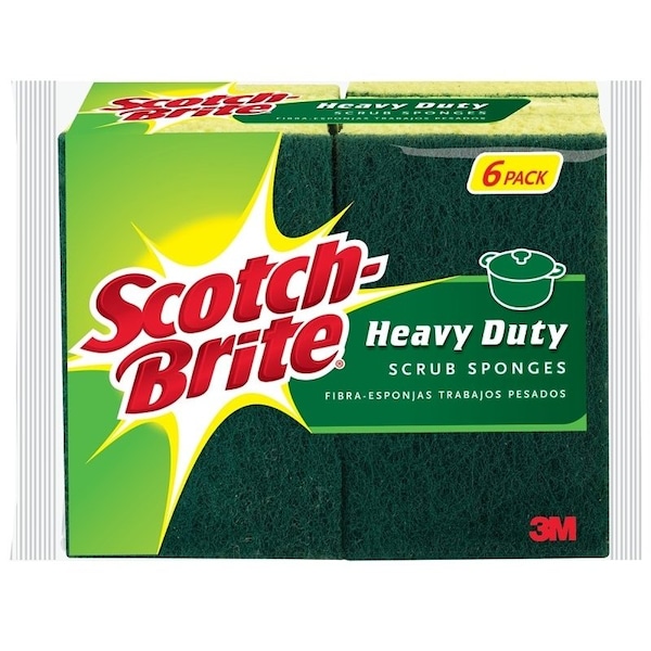 Scotch-Brite Scrub Sponge, 4-1/2 in L, 2.7 in W, 0.6 in Thick, Cellulose/Synthetic Fiber, Green - 426