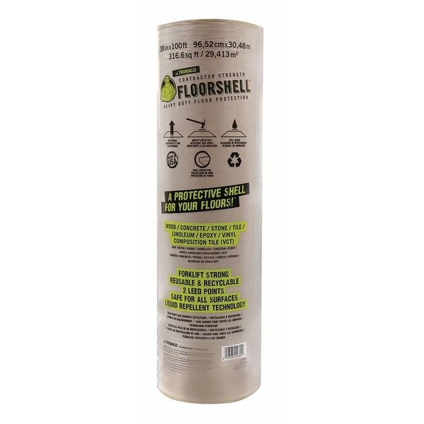 Trimaco Contractor Strength Floorshell, Heavy Duty Floor Protection, 45 mil Thick, 100 ft L, 38 in W, Brown - 12380
