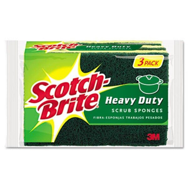 Scotch-Brite Heavy-Duty Scrub Sponge- 4 1/2 x 2 7/10 x 6/10&amp;quot; Green/Yellow- 3/Pack - SC33227