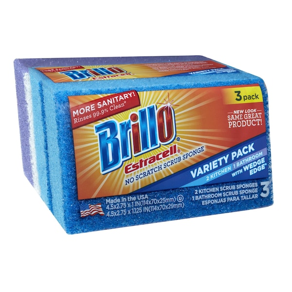 Armaly Brillo Estracell Non-Scratch Scrubber Sponge For Kitchen and Bath 4.5 in. L 3 pc - 21035