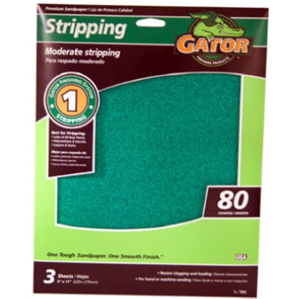 Gator Finishing 7261 9 x 11 in Sandpaper Sheet 80 Grit 3PK - 839425