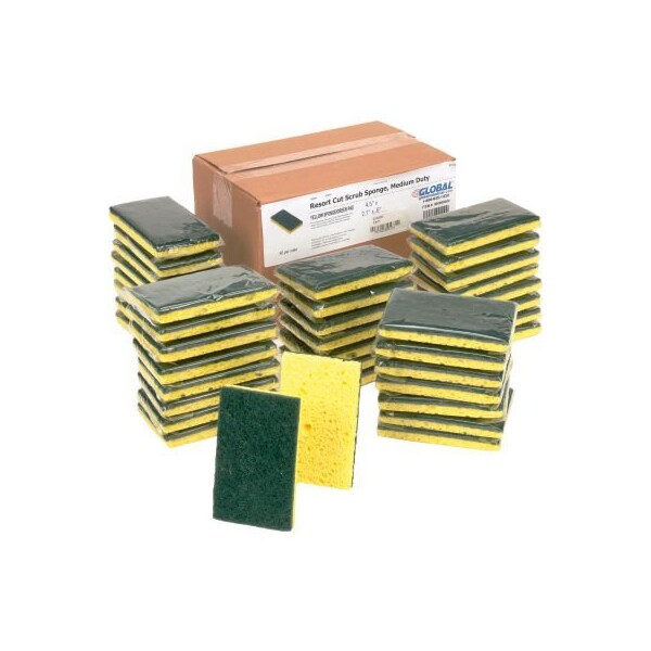 Americo Global Industrial Resort Cut Scrub Sponge Yellow/Green 2.75in x 4in - Case of 40 Sponges - 670330