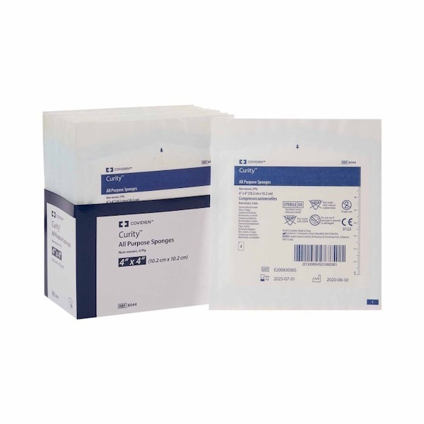 Curity Nonwoven Sponge 4 X 4 Inch 2 per Pack Sterile 4-Ply Square, 8044, 50PK - 8044--