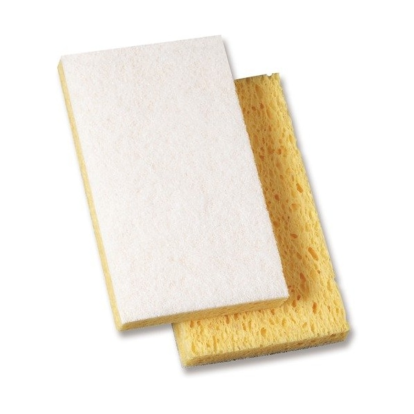 Genuine Joe Genuine Joe Scouring Pad, Light-duty, 3-1/2inx3-1/2in, White/Yellow, 20PK - GJO18423