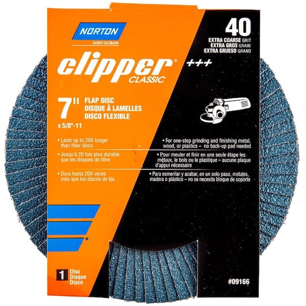 Controles de puerta Norton Norton Clipper 7 pulgadas D X 5/8-11 pulgadas Disco de aletas de algodón X-Wt de alúmina de circonio 40 Grit 1 paquete - 70184609166