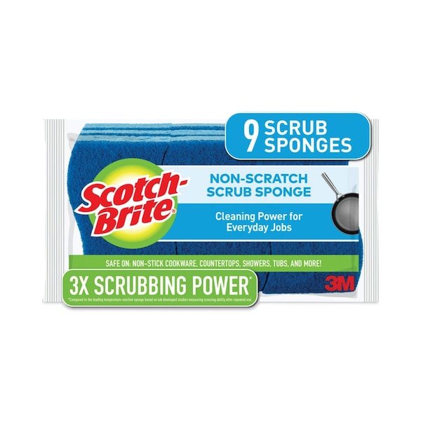 Scotch-Brite Non-Scratch Multi-Purpose Scrub Sponge, 4.4 x 2.6, 0.8in. Thick, Blue, 9PK - 5295PK