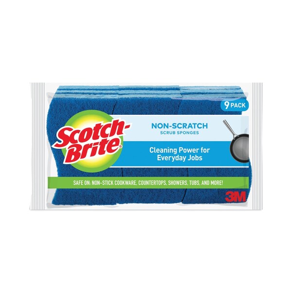 Scotch-Brite Non-Scratch Multi-Purpose Scrub Sponge, 4.4 x 2.6, 0.8in. Thick, Blue, 9PK - 5295PK