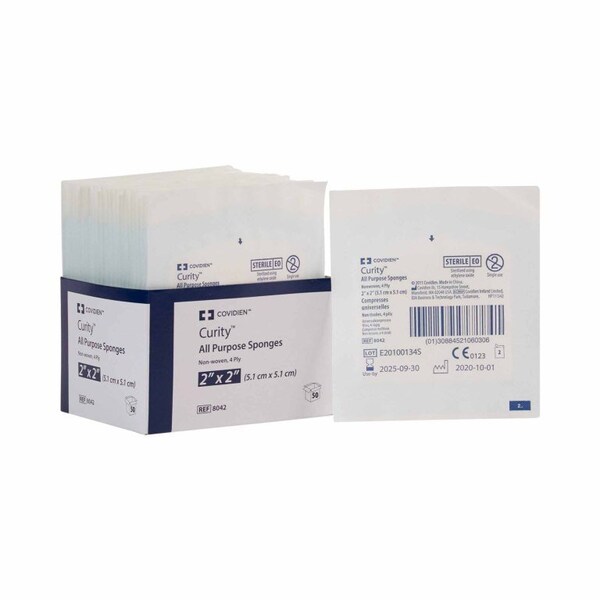 Curity Nonwoven Sponge 2 X 2 Inch, Sterile 4-Ply Square, 3000PK - 8042