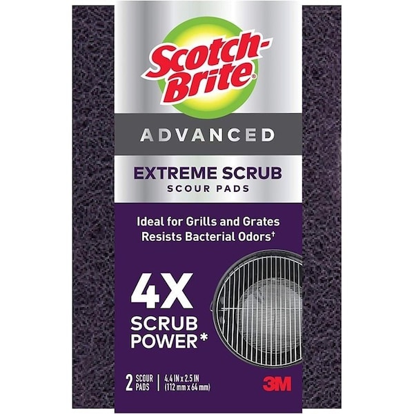 Scotch-Brite Extreme Scrub Scour Pad, 4.4 in L, 2-1/2 in W, Purple, 2PK - 77222-R