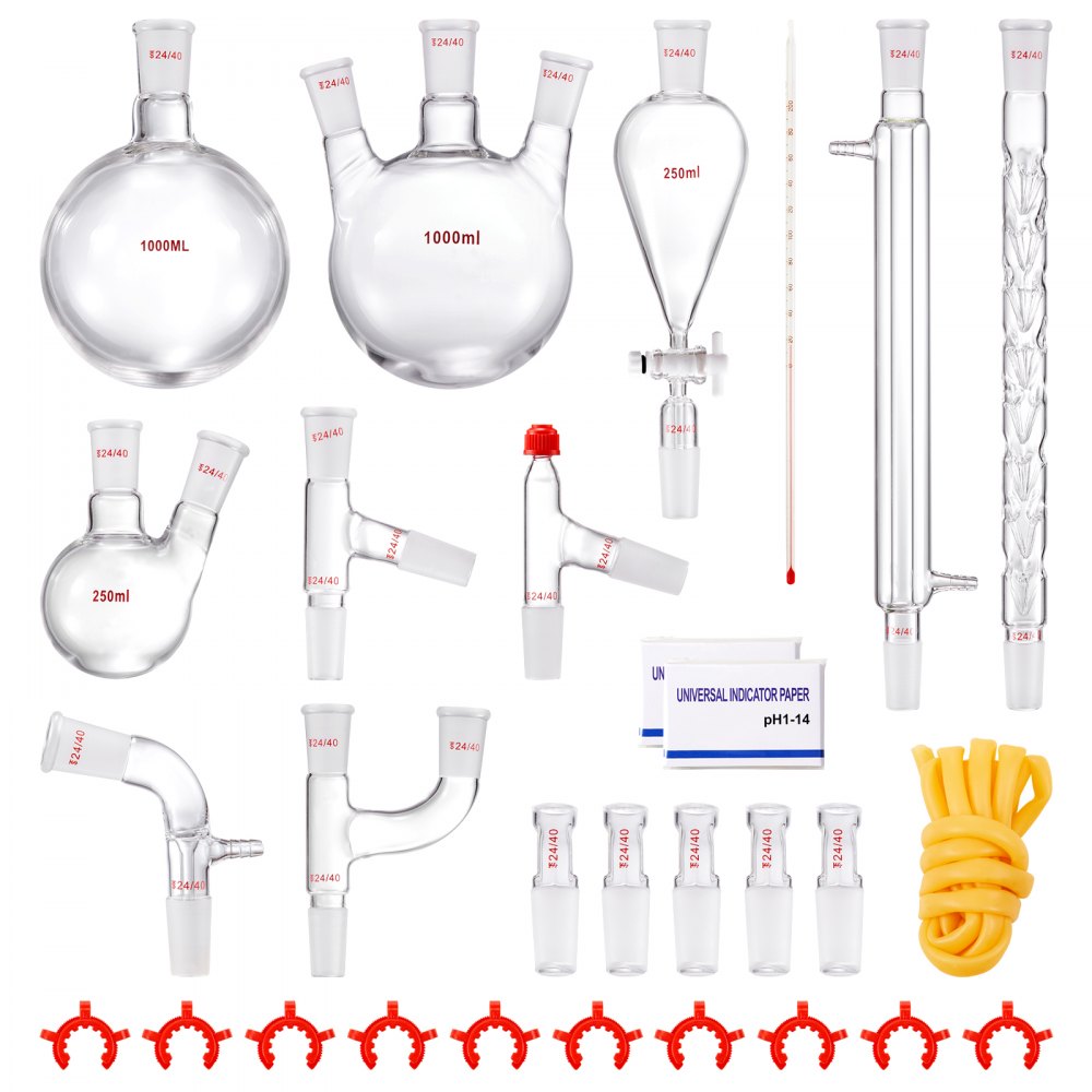 VEVOR Lab Distillation Kit, 3.3 Boro Lab Glassware Distillation Kit with 24, 40 Joint, 1000ml Essential Oil Distillation Apparatus Kit, 29 pcs Set of Glassware Equipment - SYSZLTJJPWW1IZZ32V0