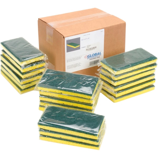 Global Industrial Heavy Duty Scrub Sponge, Yellow/Green, 3.25 x 6.25, 20PK - 670329