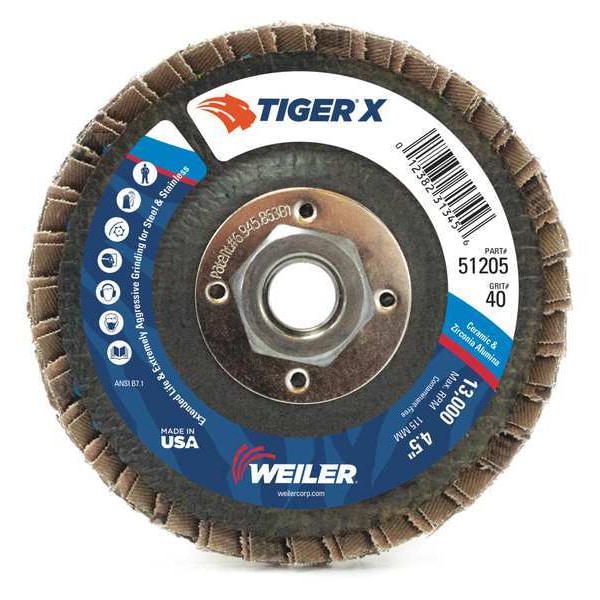 Disco de láminas Weiler, 5 pulgadas x 40 grano, 7/8,12000 RPM - 98909