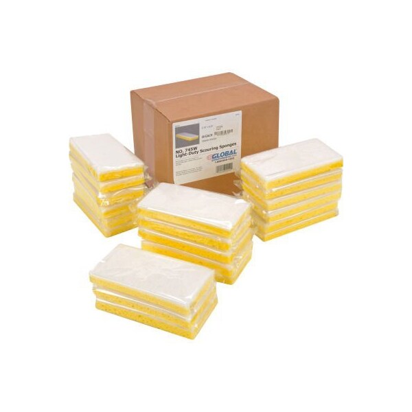 Americo Global Industrial Light Duty Scrub Sponge Yellow/White 3.25in x 6.25in - Case of 20 Sponges - 670328