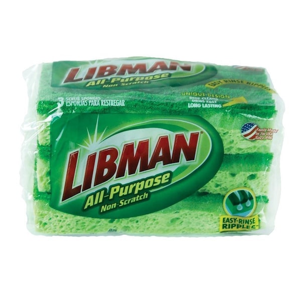 The Libman Co All-Purpose Medium-Duty Sponge, 4-1/2 in L, 3 in W, 2-3/4 in Thick, Cellulose/Synthetic Fiber, Green - 1076