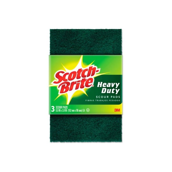 3M Scotch-Brite Heavy-Duty Scour Pad, 3-3/4"WX6"L, Green, 3/Pack, 10 Packs/Carton - 22310CT