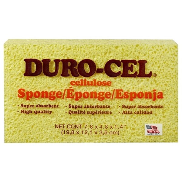 Duro-Cel 03140 Sponge, 8 in L, 5 in W, 1-1/2 in Thick, Cellulose, Yellow - 3140