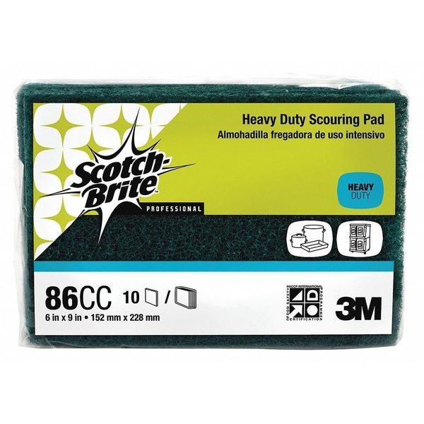 Scotch-Brite Scouring Pad, 6" L x 9" W, Green, PK10 - 86CC