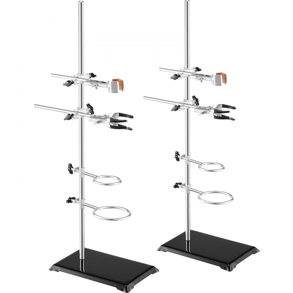 VEVOR Lab Stand Support, Laboratory Retort Support Stand 2 Sets, Steel Lab Stand 23.6" Rod and 8.3" x 5.5" Cast Iron Base, Includes Flask Clamps, Burette Clamps and Cross Clamps - SYZJJP2JT60C7MCUSV0